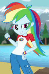 Size: 420x630 | Tagged: safe, screencap, rainbow dash, equestria girls, g4, my little pony equestria girls: legend of everfree, animated, cropped, female, gif, hand on hip, solo