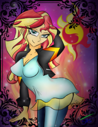 Size: 900x1165 | Tagged: safe, artist:animechristy, edit, sunset shimmer, equestria girls, g4, anatomically incorrect, bunset shimmer, cutie mark, female, pinup, sexy, sfw edit, smiling, solo, stupid sexy sunset shimmer