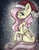 Size: 2480x3207 | Tagged: safe, artist:cvanilda, fluttershy, g4, female, hat, high res, missing cutie mark, profile, raised hoof, santa hat, sitting, snow, snowfall, solo