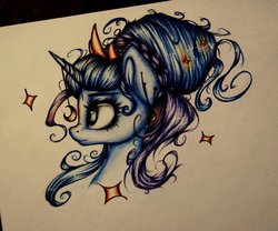 Size: 1024x854 | Tagged: safe, artist:evildraw, princess luna, alicorn, pony, g4, alternate hairstyle, female, solo, traditional art