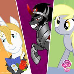 Size: 800x800 | Tagged: safe, derpy hooves, king sombra, prince blueblood, pegasus, pony, unicorn, g4, facebook, female, horn, male, mare, my little pony logo, stallion