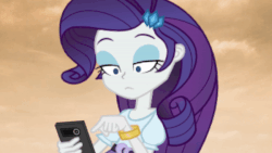Size: 600x338 | Tagged: safe, artist:pedantczepialski, rarity, equestria girls, g4, alphabet, alternate universe, animated, bored, equestria girls: the parody series, female, gif, k, looking at you, phone, smartphone, solo