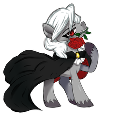 Size: 2000x2000 | Tagged: safe, artist:peachesandcreamated, oc, oc only, oc:dracula, pony, vampire, vampony, cape, clothes, dracula, flower, flower in mouth, high res, mouth hold, ponified, red eyes, rose, rose in mouth, simple background, slit pupils, solo, unshorn fetlocks, white background