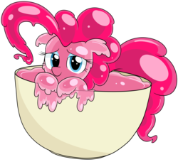 Size: 5213x4752 | Tagged: safe, artist:wafflecakes, pinkie pie, goo pony, original species, g4, absurd resolution, cup, eyeshadow, female, goo ponified, makeup, pinkie slime, simple background, smiling, solo, species swap, transparent background