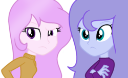 Size: 1022x626 | Tagged: safe, artist:fuffila, princess celestia, princess luna, principal celestia, vice principal luna, equestria girls, g4, celestia is not amused, cute, cutelestia, luna is not amused, lunabetes, pink-mane celestia, s1 luna, simple background, transparent background, unamused, younger