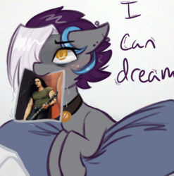 Size: 602x610 | Tagged: safe, artist:hippykat13, artist:sabokat, oc, oc:addie, oc:anon, human, collar, colored pupils, exploitable meme, i can dream, irl, irl human, meme, peter steele, photo, piercing, type o negative