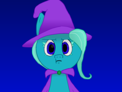 Size: 1600x1200 | Tagged: safe, artist:chimneycat, trixie, pony, unicorn, g4, :t, female, gradient background, mare, simple background, solo, trixie's cape, trixie's hat