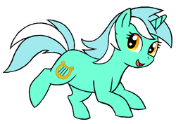 Size: 537x380 | Tagged: safe, artist:darlimondoll, lyra heartstrings, pony, unicorn, g4, female, looking back, open mouth, simple background, smiling, solo, white background