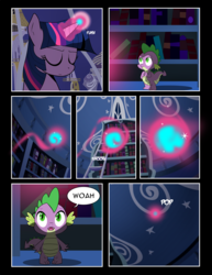 Size: 1275x1650 | Tagged: safe, artist:dsana, spike, twilight sparkle, pony, comic:to look after, g4, book, comic, magic, twilight's canterlot home
