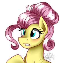 Size: 1650x1450 | Tagged: safe, artist:jack-pie, fluttershy, flutter brutter, g4, alternate hairstyle, blushing, female, simple background, solo, transparent background