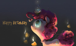 Size: 1280x774 | Tagged: safe, artist:ciyunhe, pinkie pie, earth pony, pony, g4, birthday, candle, cupcake, female, food, solo