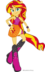 Size: 1900x2979 | Tagged: safe, artist:bluerainipony, sunset shimmer, equestria girls, g4, my little pony equestria girls: rainbow rocks, boots, clothes, female, high heel boots, ponied up, ponytail, simple background, skirt, sleeveless, solo, sparkles, sparkling, transparent background, vector, welcome to the show