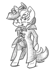Size: 716x963 | Tagged: safe, artist:shoeunit, lyra heartstrings, semi-anthro, g4, clothes, female, grayscale, monochrome, solo, standing, traditional art