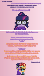 Size: 504x857 | Tagged: safe, artist:verve, sci-twi, sunset shimmer, twilight sparkle, genie, ain't never had friends like us, equestria girls, g4, ask, glasses, implied midnight sparkle, pixel art, shantae, tumblr