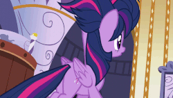 Size: 1280x720 | Tagged: safe, edit, screencap, twilight sparkle, alicorn, pony, castle sweet castle, g4, alternate hairstyle, animated, butt, concerned, cute, female, frown, gif, looking at you, looking away, looking back, loop, plot, pouting, punklight sparkle, raised hoof, solo, spa, tail, tail pull, twiabetes, twilight sparkle (alicorn)