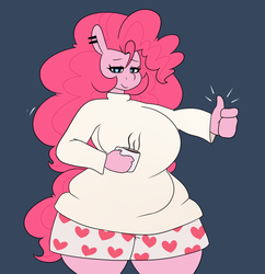 Size: 1280x1321 | Tagged: safe, artist:somescrub, pinkie pie, earth pony, anthro, hugtastic pinkie pie, g4, big breasts, breasts, busty pinkie pie, chubby, clothes, female, heart eyes, solo, underwear, wingding eyes