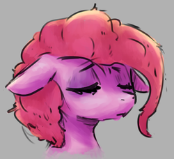 Size: 470x429 | Tagged: safe, artist:nobody, pinkie pie, earth pony, pony, g4, eyes closed, female, floppy ears, messy mane, simple background, solo, tired