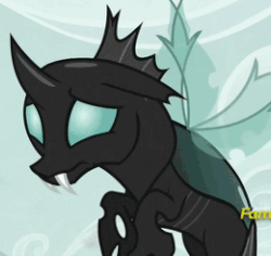 Size: 260x245 | Tagged: safe, screencap, thorax, changeling, a canterlot wedding, g4, the times they are a changeling, animated, cropped, discovery family logo, flying, gif, male, sad, solo