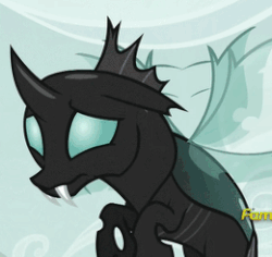 Size: 260x245 | Tagged: safe, edit, screencap, thorax, changeling, a canterlot wedding, g4, the times they are a changeling, animated, cropped, discovery family logo, flying, gif, male, sad, solo