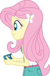 Size: 7000x10570 | Tagged: safe, artist:luckreza8, fluttershy, equestria girls, g4, my little pony equestria girls: legend of everfree, absurd resolution, clothes, female, phone, shorts, simple background, smartphone, smiling, solo, transparent background, vector