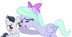 Size: 1229x643 | Tagged: safe, artist:ponybasesrus, artist:rozyfly10, flitter, rumble, pegasus, pony, g4, base used, blushing, bow, colt, cute, female, foal, hair bow, male, mare, ship:flitterumble, shipping, simple background, straight, straight shota, transparent background