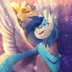 Size: 1600x1600 | Tagged: safe, artist:myralilth, oc, oc only, chicken, pegasus, pony, clothes, female, mare, scarf, solo