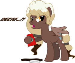 Size: 1024x861 | Tagged: safe, artist:vinylbecks, oc, oc only, oc:sweet mocha, pegasus, pony, coffee cup, cup, cutie mark, displeased, freckles, hoof hold, simple background, solo, starbucks, text, transparent background, vector