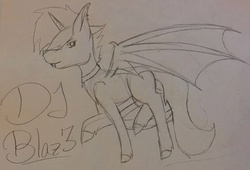 Size: 532x361 | Tagged: safe, oc, oc only, oc:dj blaz3, pony, solo, traditional art