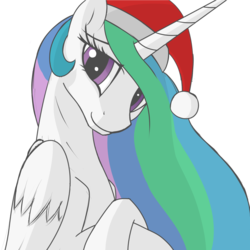 Size: 1570x1570 | Tagged: safe, artist:vinaramic, princess celestia, alicorn, pony, g4, cute, cutelestia, female, hat, looking at you, mare, santa hat, simple background, smiling, solo, transparent background