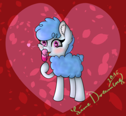 Size: 982x904 | Tagged: safe, artist:limedreaming, oc, oc only, oc:curly mane, pony, food, heart eyes, popsicle, solo, wingding eyes