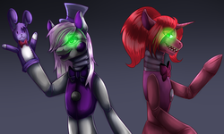 Size: 1024x614 | Tagged: safe, artist:maria-fly, pony, robot, robot pony, circus baby, five nights at freddy's, funtime freddy, ponified