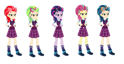 Size: 1376x710 | Tagged: safe, part of a set, indigo zap, equestria girls, g4, my little pony equestria girls: friendship games, blue, clothes, crystal prep academy uniform, goggles, green, palette swap, part of a series, purple, recolor, red, school uniform, yellow