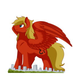 Size: 2991x3141 | Tagged: safe, artist:pridark, oc, oc only, oc:gabriel patches titanfeather, pegasus, pony, building, commission, giant pony, high res, macro, male, solo, stallion, wings
