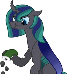 Size: 1356x1491 | Tagged: safe, artist:kindheart525, oc, oc only, oc:philia agape armet, changepony, hybrid, kindverse, christmas stocking, coal, interspecies offspring, next generation, offspring, parent:queen chrysalis, parent:shining armor, parents:shining chrysalis, solo