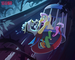 Size: 1250x1000 | Tagged: safe, artist:seanica, discord, fluttershy, g4, black vine, cage, damsel in distress, floppy ears, gritted teeth, kidnapped, male, rescue, ship:discoshy, shipping, straight, wide eyes