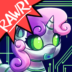 Size: 400x400 | Tagged: safe, artist:lumineko, part of a set, sweetie belle, pony, robot, unicorn, g4, female, filly, rawr, rawrvatar, solo, sweetie bot