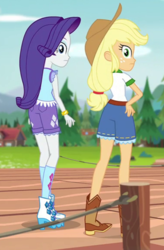 Size: 380x578 | Tagged: safe, screencap, applejack, rarity, equestria girls, g4, my little pony equestria girls: legend of everfree, ass, boots, butt, cropped, high heels, shoes, tree