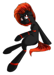 Size: 1396x1940 | Tagged: safe, artist:beardie, oc, oc only, oc:daemos, pony, robot, unicorn, dock, female, mare, red and black oc, red eyes, red mane, simple background, solo, transparent background