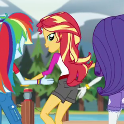Size: 310x310 | Tagged: safe, screencap, rainbow dash, rarity, sunset shimmer, equestria girls, g4, my little pony equestria girls: legend of everfree, cropped, female, out of context