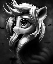 Size: 3962x4838 | Tagged: safe, artist:sceathlet, princess celestia, alicorn, pony, g4, absurd resolution, alternate hairstyle, bust, clothes, female, grayscale, monochrome, portrait, solo
