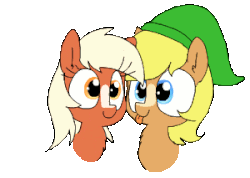 Size: 300x213 | Tagged: safe, artist:wafflecakes, quarter hearts, earth pony, pony, g4, animated, bust, cute, ear fluff, epona, eponadorable, epony, female, fluffle puffing, gif, licking, link, male, mare, meme, poni licking poni, ponified, portrait, quarterbetes, silly, silly pony, simple background, smiling, stallion, the legend of zelda, tongue out, transparent background
