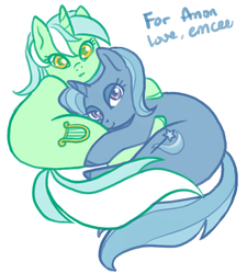 Size: 1078x1200 | Tagged: safe, artist:mcponyponypony, lyra heartstrings, trixie, pony, unicorn, g4, cuddling, cute, diatrixes, duo, female, lyrabetes, mare, simple background, snuggling, white background