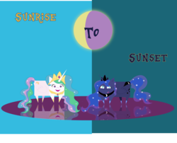 Size: 4302x3484 | Tagged: safe, artist:gimpy10145, princess celestia, princess luna, g4, box ponies, high res, moon, moonbutt, sun, sunbutt, sunrise, sunset, vector, wallpaper