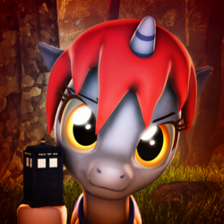 Size: 1080x1080 | Tagged: safe, artist:star-lightstarbright, oc, oc only, oc:blu cinder, pony, unicorn, 3d, doctor who, female, figurine, mare, miniature, solo, tardis