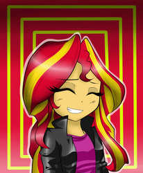 Size: 1320x1600 | Tagged: safe, artist:nekojackun, sunset shimmer, equestria girls, g4, clothes, cute, eyes closed, female, grin, happy, jacket, shimmerbetes, smiling, solo
