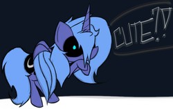 Size: 1607x1016 | Tagged: safe, artist:booker-the-dewitt, princess luna, pony, loony luna, g4, black sclera, cute, female, looking at you, rearing, s1 luna, simple background, solo