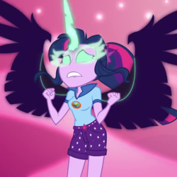 Size: 666x666 | Tagged: safe, screencap, sci-twi, twilight sparkle, equestria girls, g4, my little pony equestria girls: legend of everfree, cropped, female, midnight sparkle, solo, wings