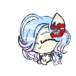 Size: 300x300 | Tagged: safe, artist:peachesandcreamated, oc, oc only, oc:kala, earth pony, pony, animated, chibi, eyes closed, female, flower, flower in hair, gif, mare, open mouth, pictogram, prone, simple background, smiling, solo, speech bubble, transparent background