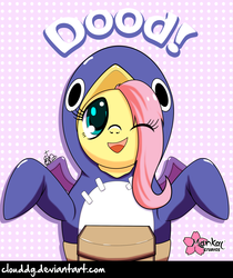 Size: 2125x2526 | Tagged: safe, artist:clouddg, fluttershy, pony, g4, clothes, colored pupils, cosplay, costume, cute, disgaea, female, high res, looking at you, prinny, shyabetes, solo