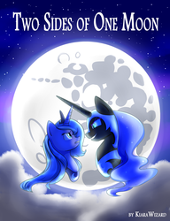 Size: 2300x3000 | Tagged: safe, artist:kiarawizard01, nightmare moon, princess luna, alicorn, pony, g4, cloud, comic cover, cover art, duality, female, frown, full moon, glare, grin, gritted teeth, high res, mare, mare in the moon, moon, s1 luna, smiling